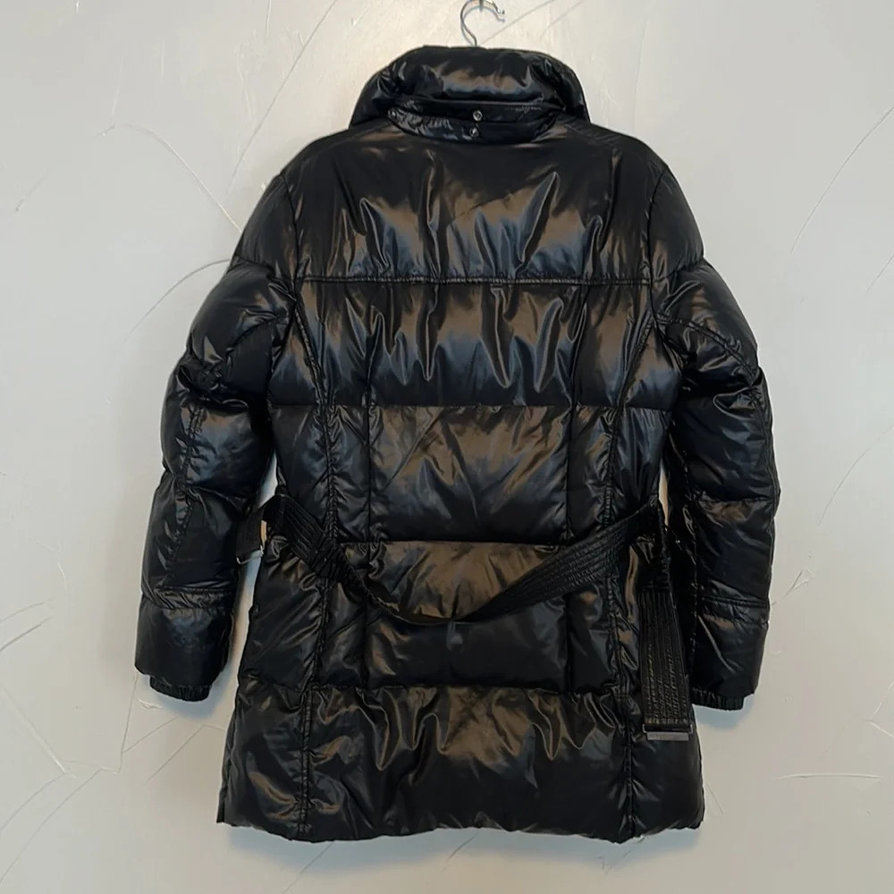 ADD Down Women’s Black Belted Longline Jacket EUC US12 - Picture 6 of 10